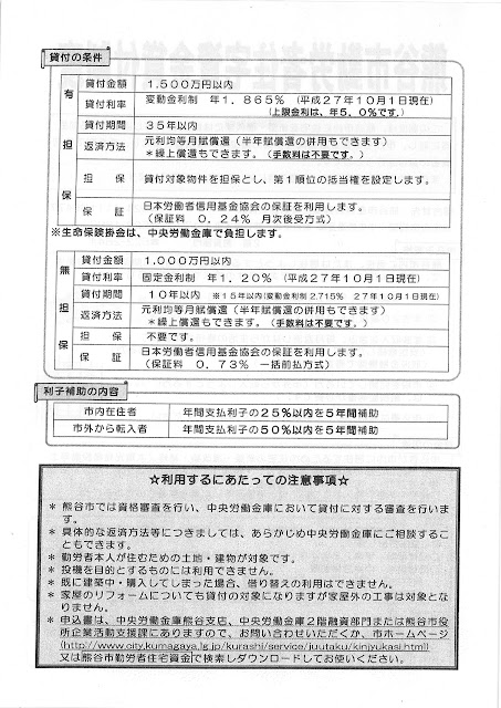 熊谷市勤労者住宅資金貸付制度チラシ